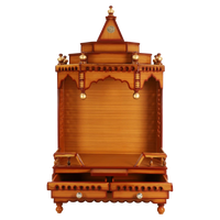 Brahma Sthana Medium Floor Rested Pooja Mandir/Wooden temple for home in Teak Gold color front view