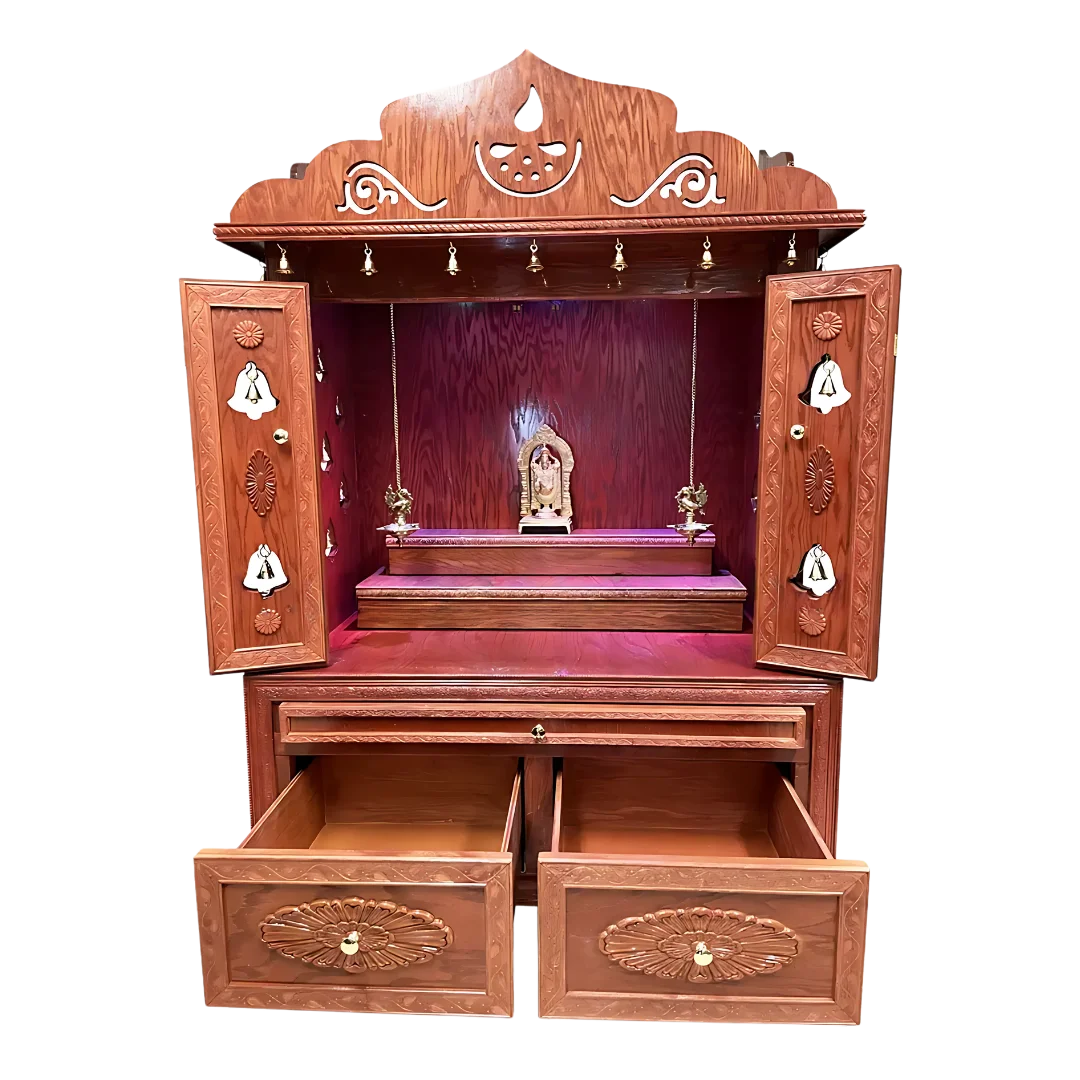 Brahmajyoti Teak Wood Mandap (Mahogany) open drawer front view