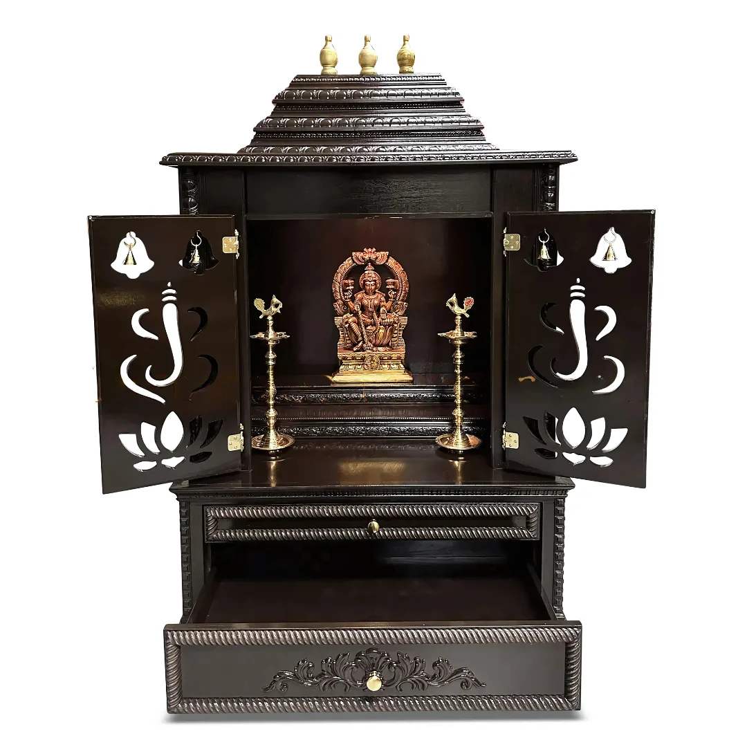 Brahmjyot Teak Wood Mandap (Dark Brown) open door view