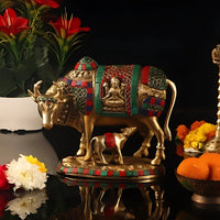 Brass Kamdhenu  Cow with Calf lifestyle view