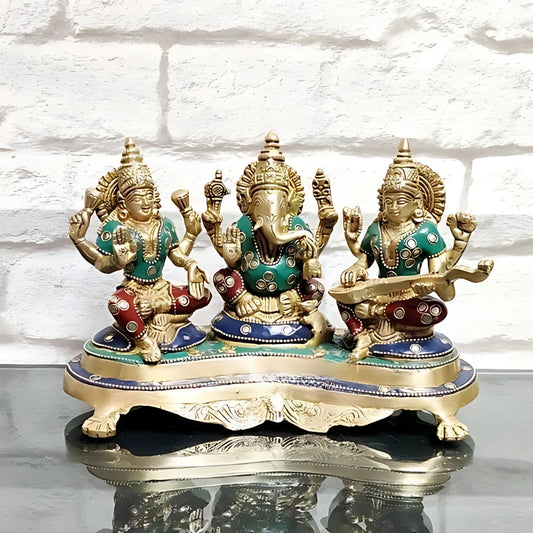 Brass Lakshmi Ganesha Saraswati Idol 3 lifestyel view