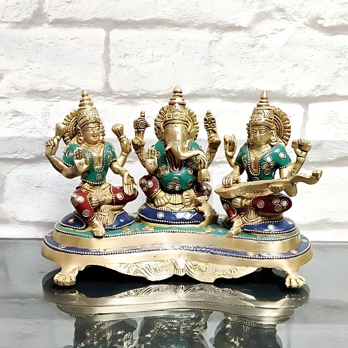 Brass Lakshmi Ganesha Saraswati Idol 3