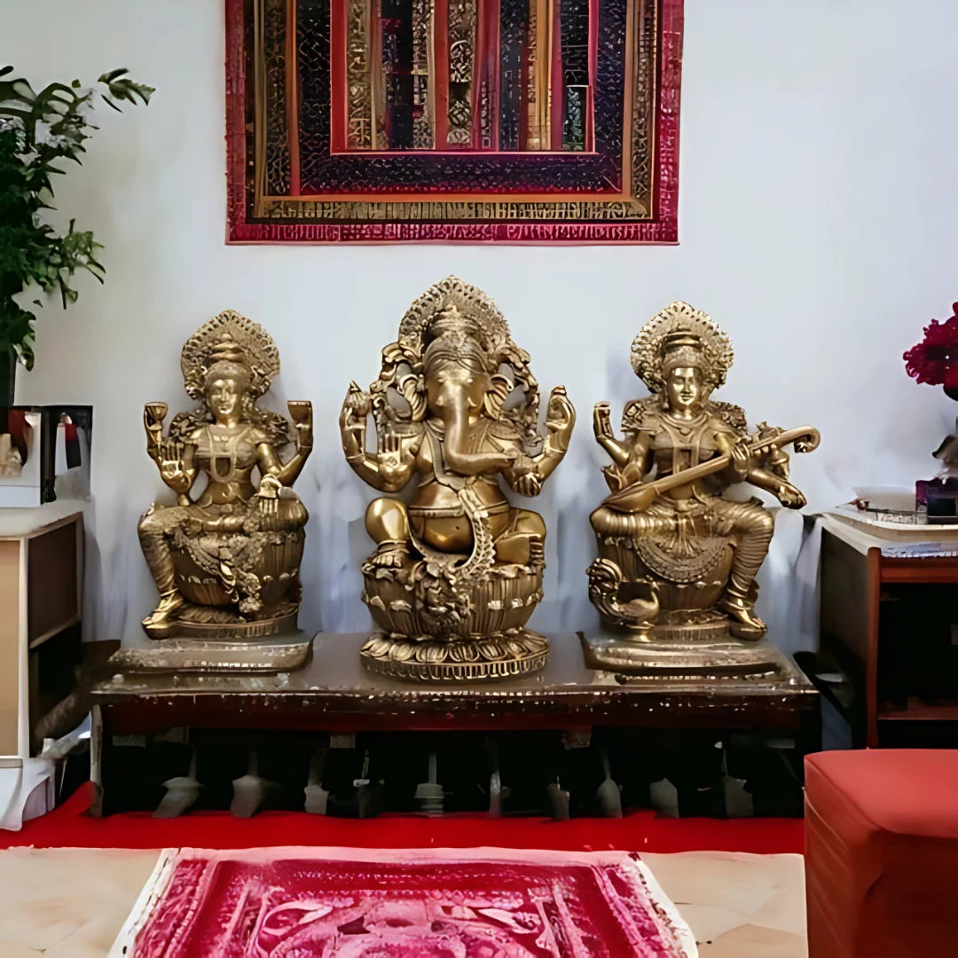 Brass Lakshmi Ganesha Saraswati Idol 7 lifestyle view