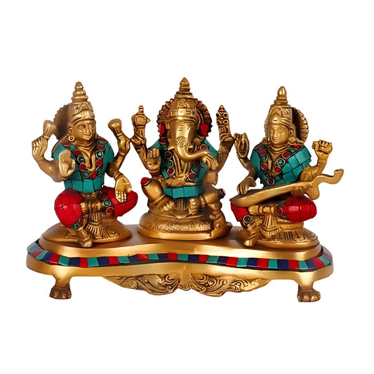 Brass Lakshmi Ganesha Saraswati Idol lifestyle view