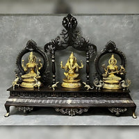 Brass Lakshmi ganesh Saraswati Idol with Singhasan 1 lifestyle view