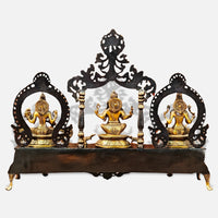 Brass Lakshmi ganesh Saraswati Idol with Singhasan 2 back image 