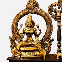 Brass Lakshmi ganesh Saraswati Idol with Singhasan 2close view image