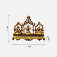 Brass Lakshmi ganesh Saraswati Idol with Singhasan 2dimensions image 