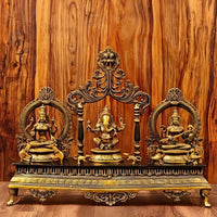 Brass Lakshmi ganesh Saraswati Idol with Singhasan 2 lifestyle view