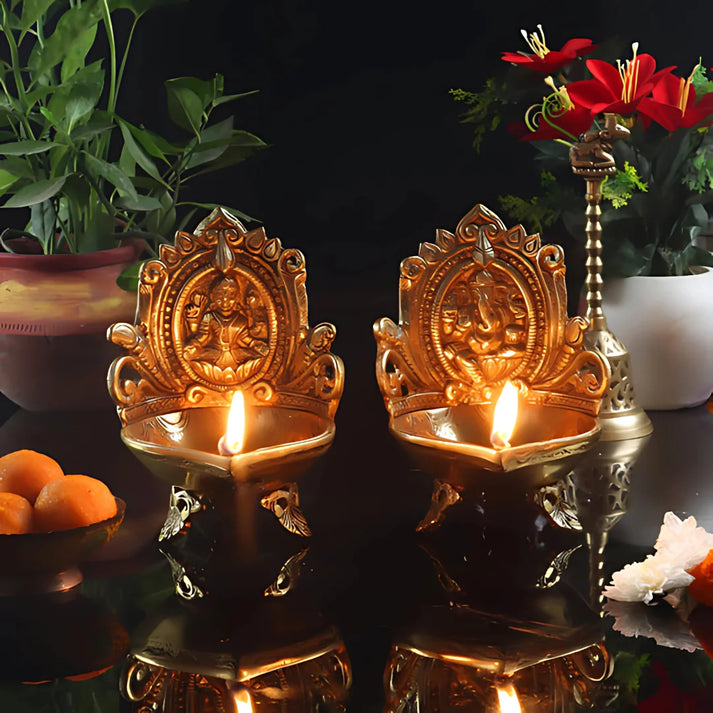 Brass Laxmi Ganesh Diya Set