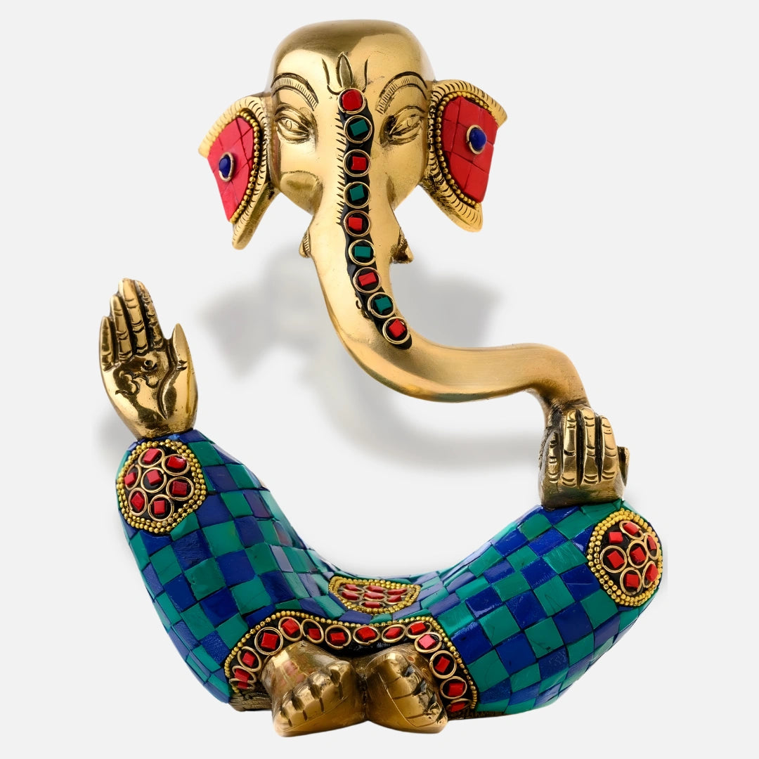 Brass Mosaic Ganpati Idol 2 front view 