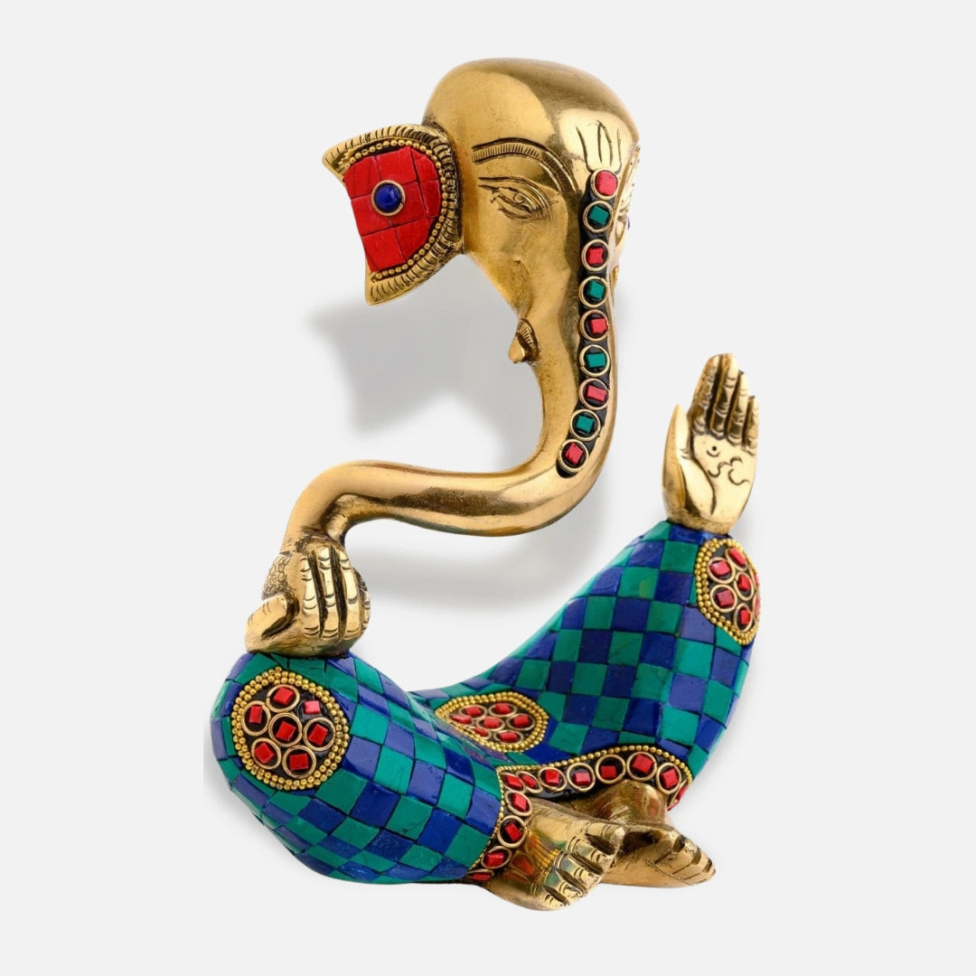 Brass Mosaic Ganpati Idol 2 side angle 