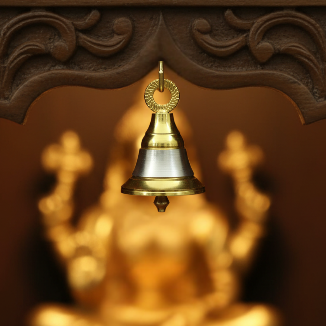 Brass Pooja Bell with Ring Handle (Medium) lifestyle view 