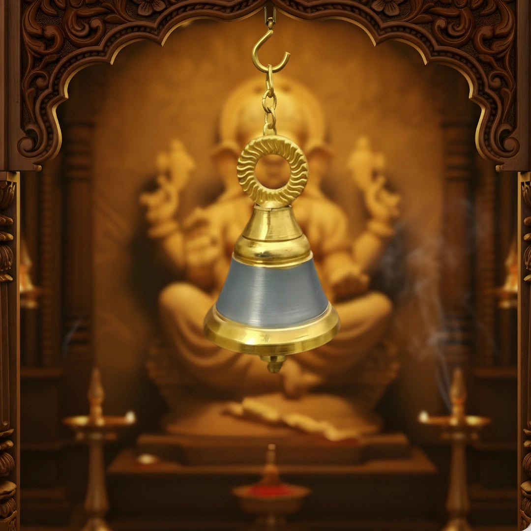 Brass Pooja Bell with Ring Handle (small) lifestyle image 