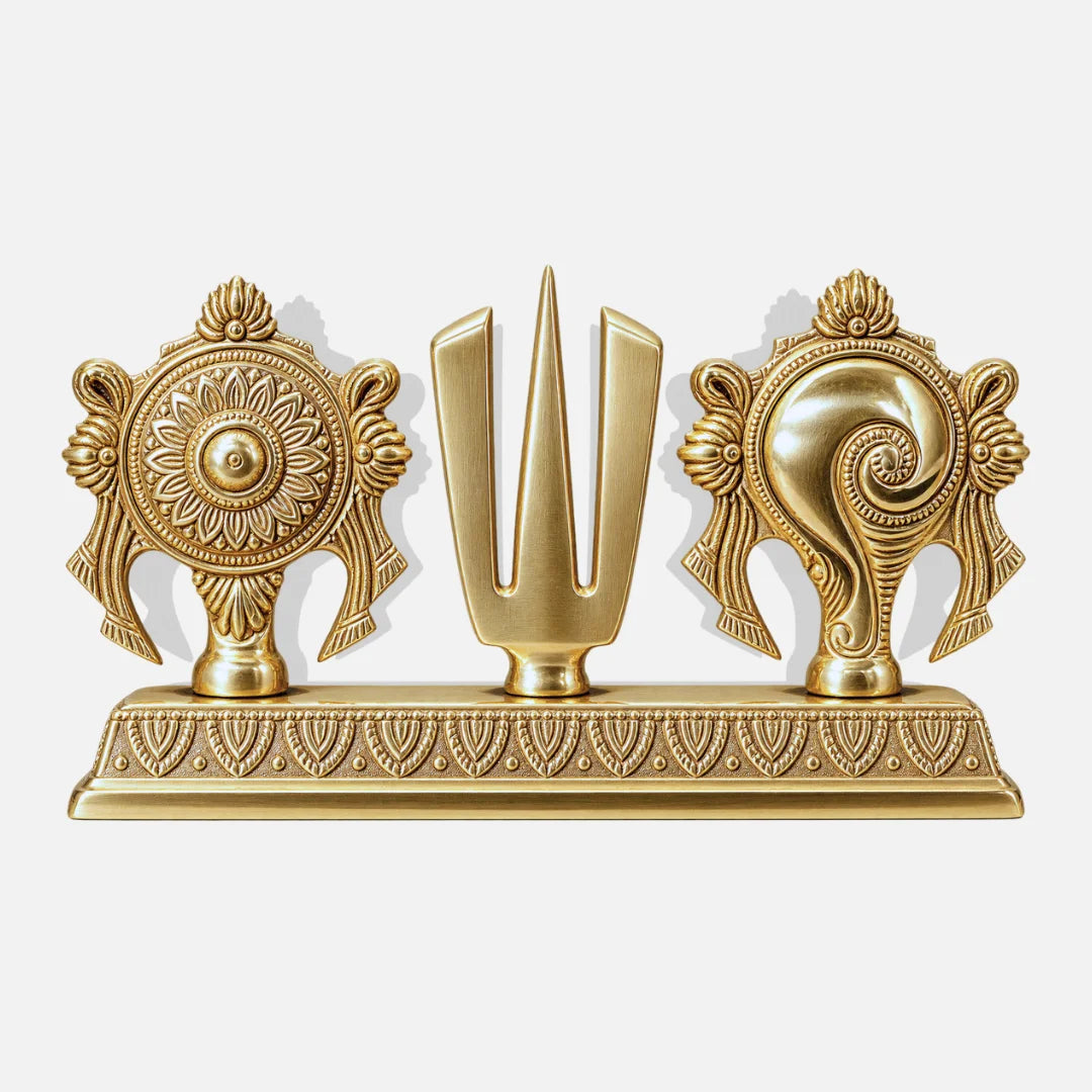 Brass Shankha Chakra Namah Symbol Front View