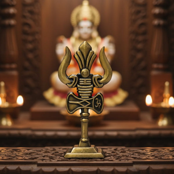 Brass Finish - Metal Trishul Damru Idol