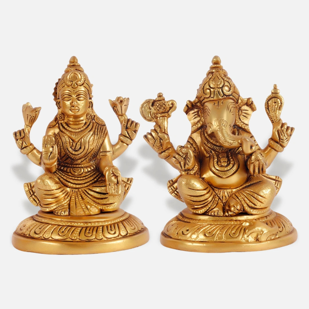 Antique Brass Lakshmi Ganesha Idol 5