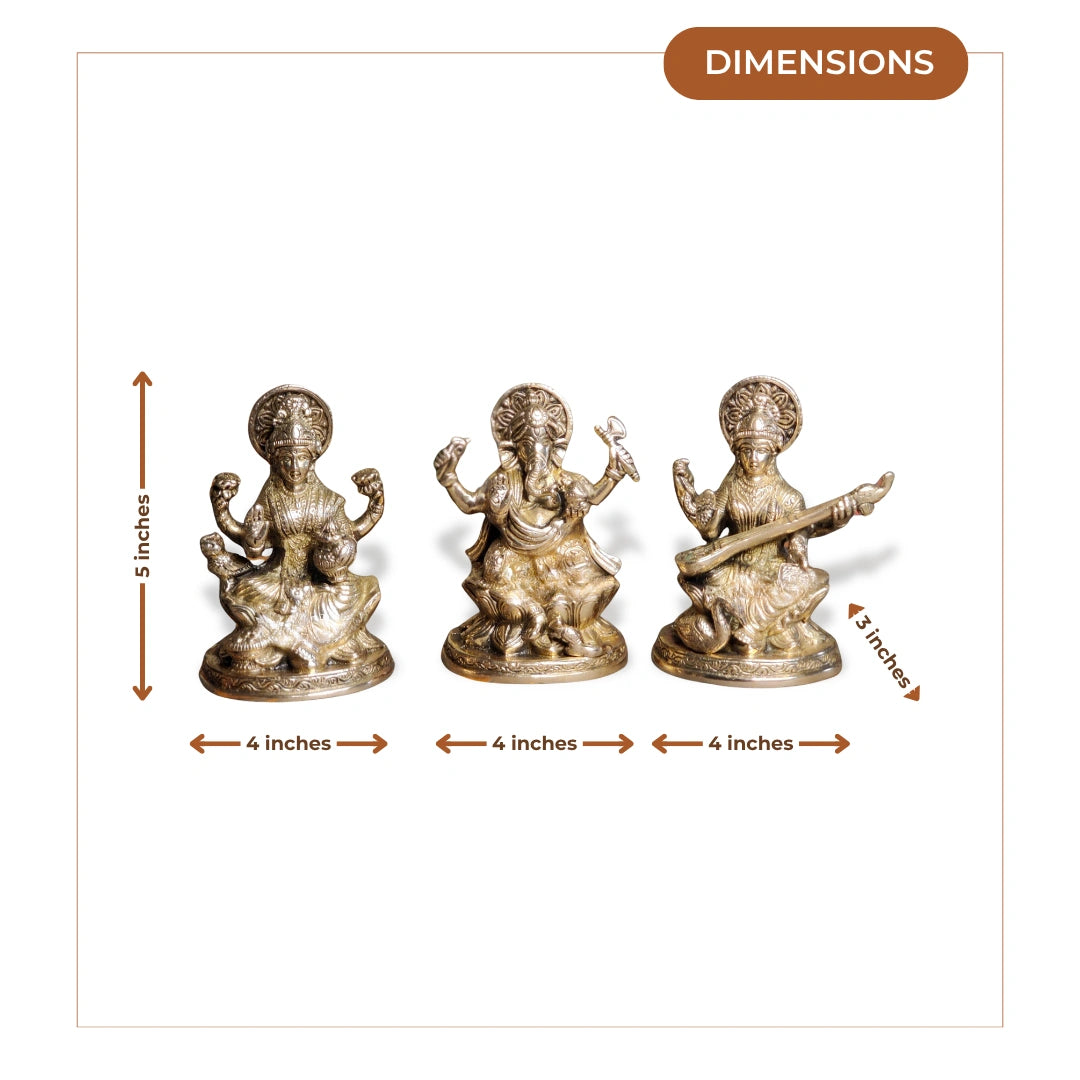Brass Lakshmi Ganesha Saraswati Idol 2