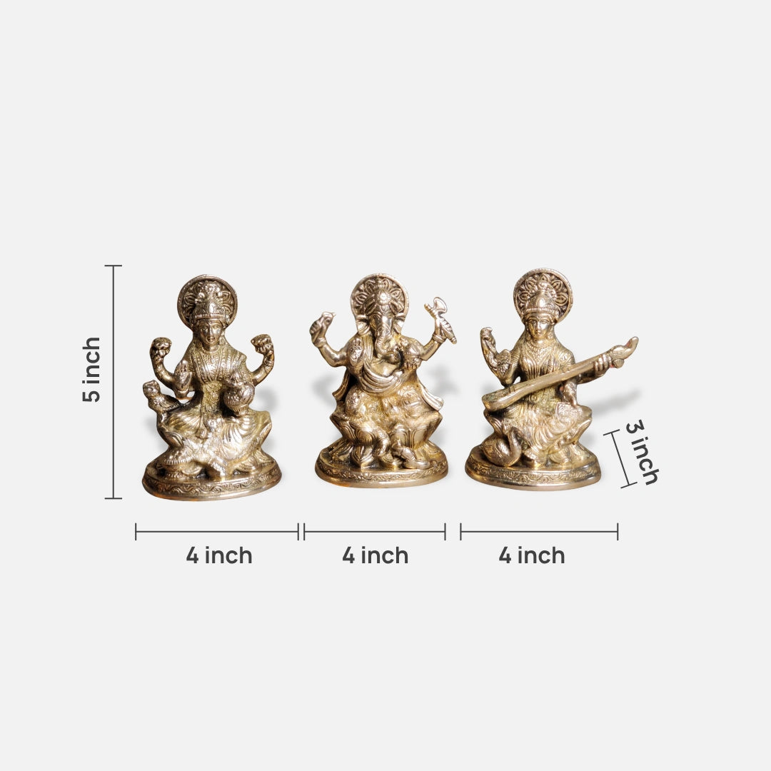 Brass Lakshmi Ganesha Saraswati Idol 2