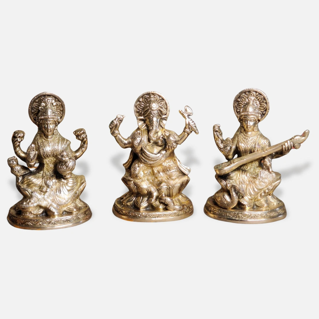 Brass Lakshmi Ganesha Saraswati Idol 2