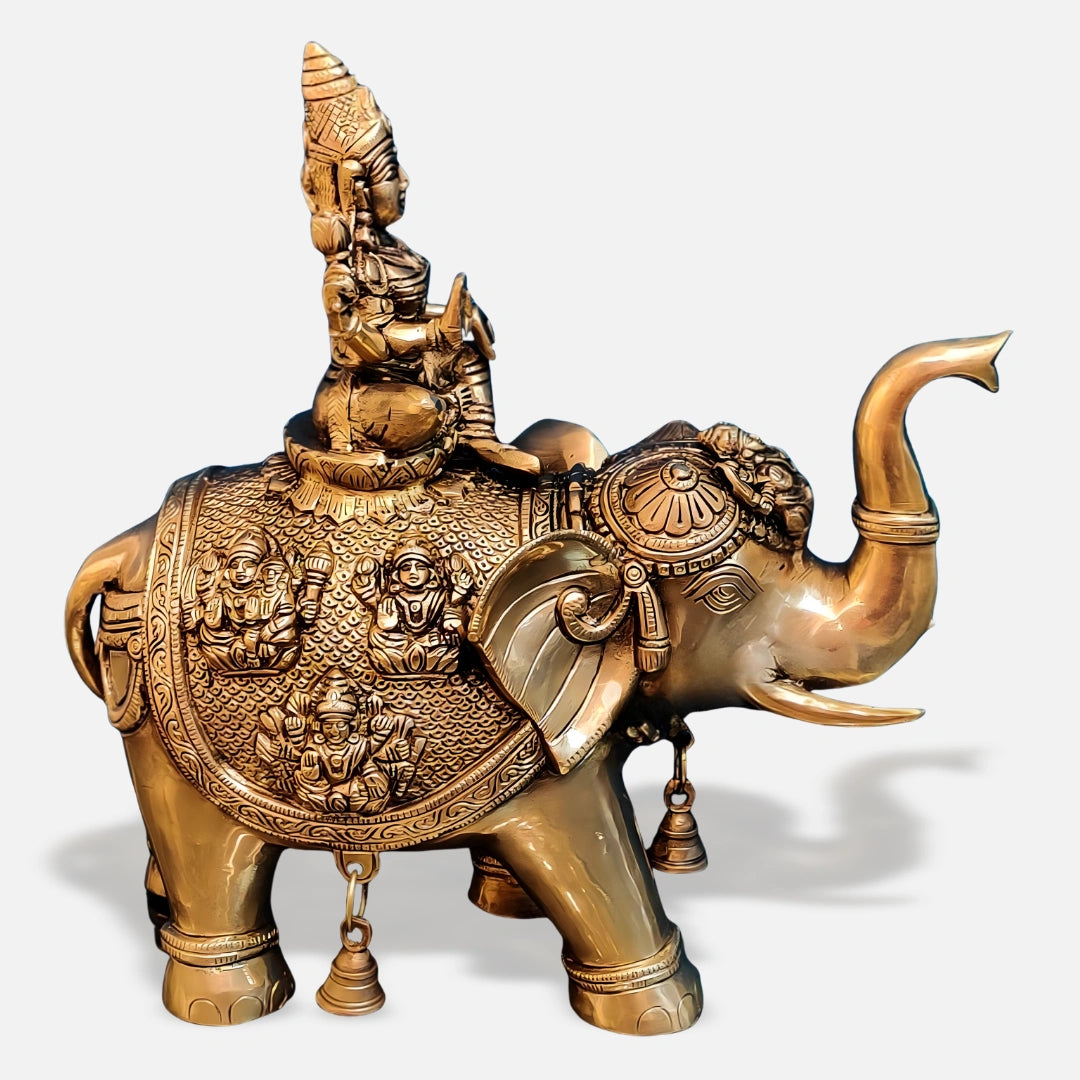 Lakshmi on Elephant Brass Idol