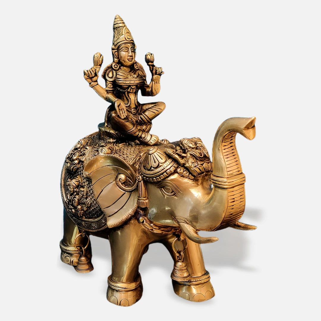 Lakshmi on Elephant Brass Idol