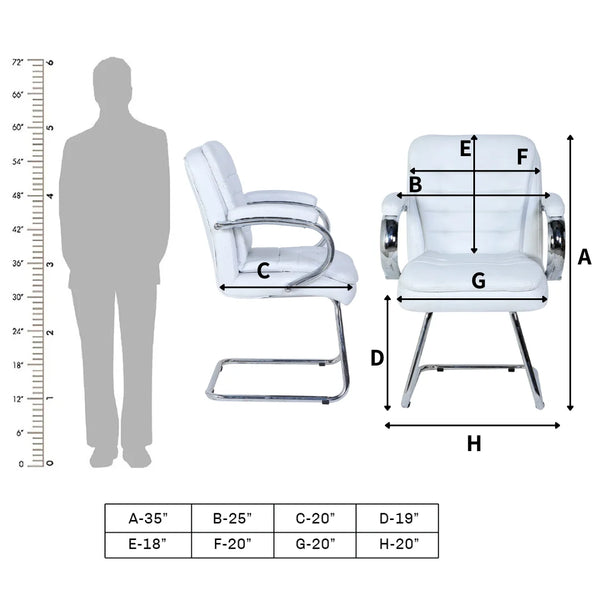 Braxon Visitor Chair with Armrest (White) Dimensions