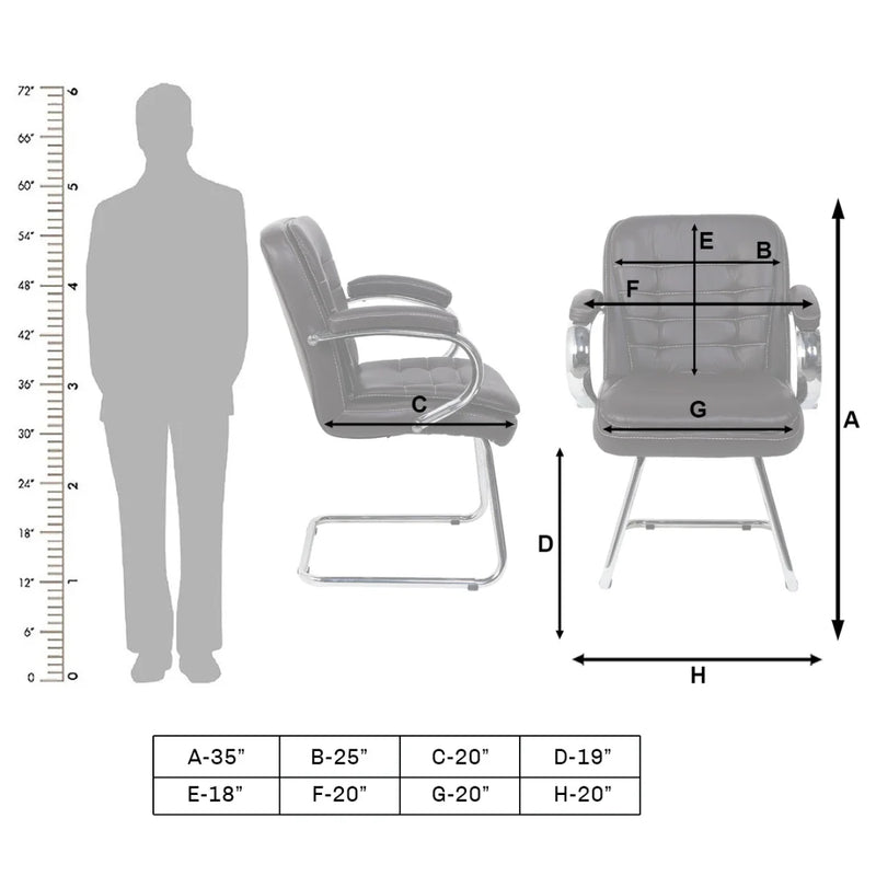 Braxon Visitor Chair with Armrest (Brown) Dimesnions