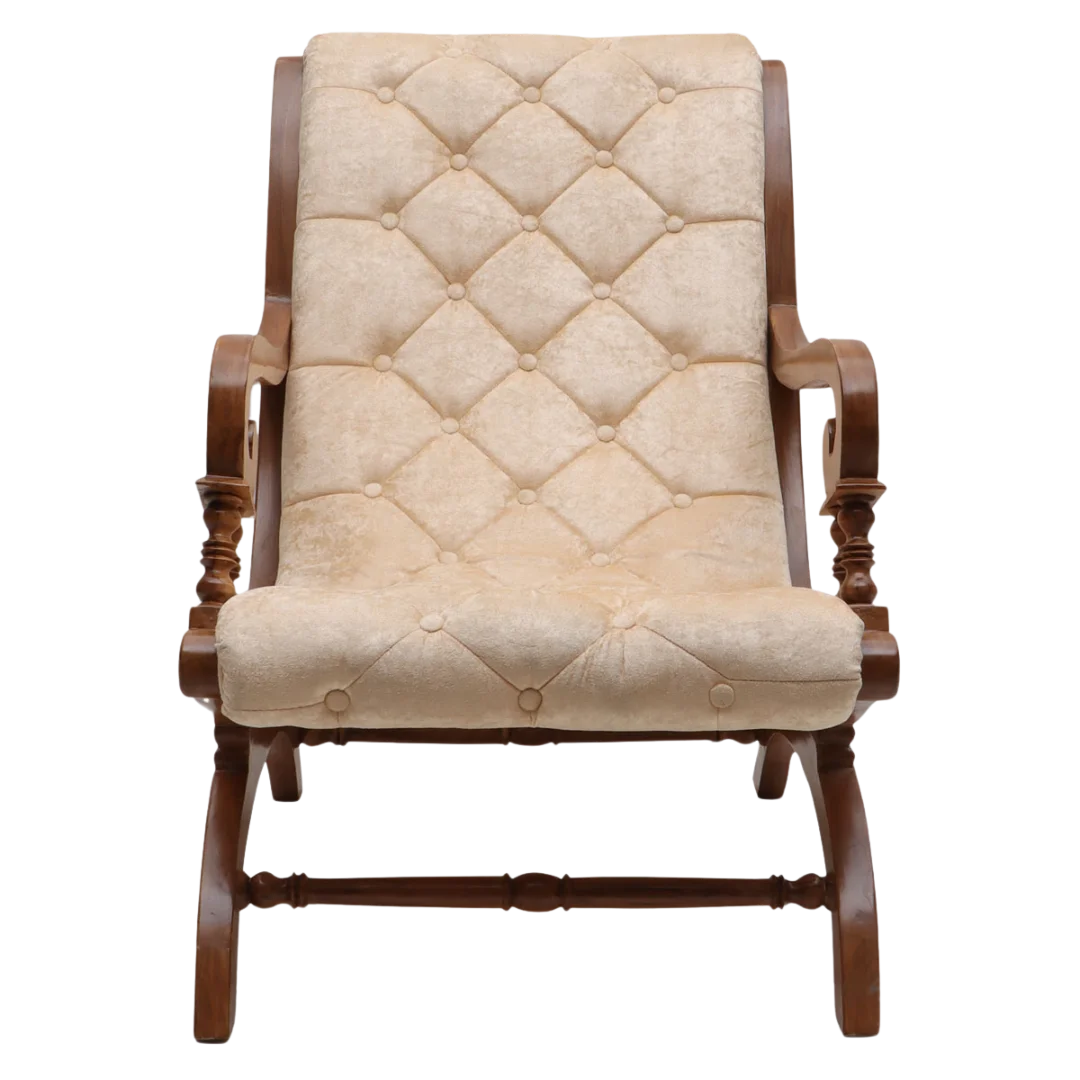 Butros Fabric Upholstered Aaram Chair  (Teak Gold)  front view