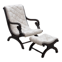 Butros Fabric Upholstered Aaram Chair with FootRest (Brown Silver) front view side angle