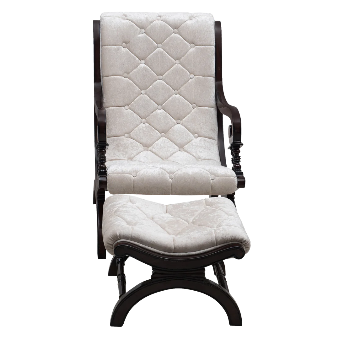 Butros Fabric Upholstered Aaram Chair with FootRest (Brown Silver) front view