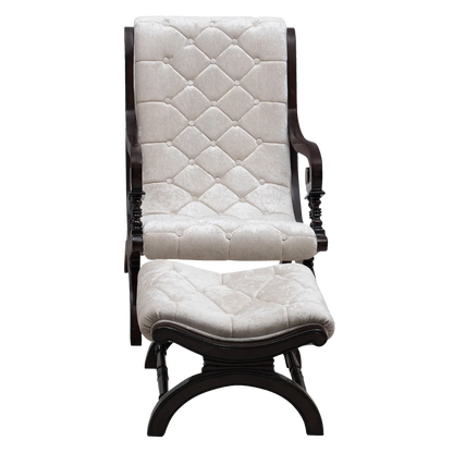 Butros Fabric Upholstered Aaram Chair with FootRest (Brown Silver) front view