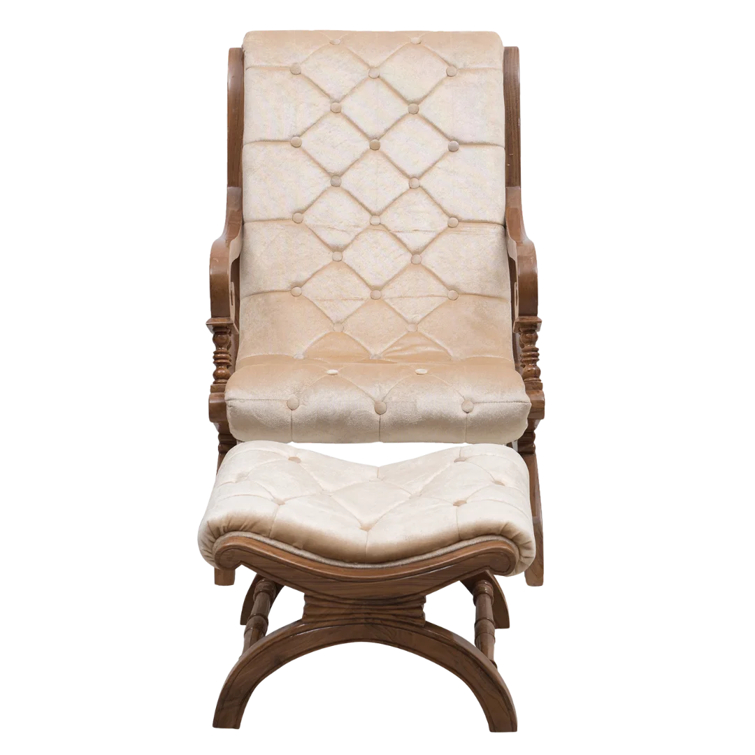 Butros Fabric Upholstered Aaram Chair with FootRest (Teak Gold) front view