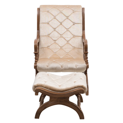 Butros Fabric Upholstered Aaram Chair with FootRest (Teak Gold) front view