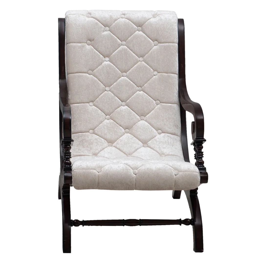 Butros Fabric Upholstered Aaram Chair without FootRest (Brown Silver) front view 
