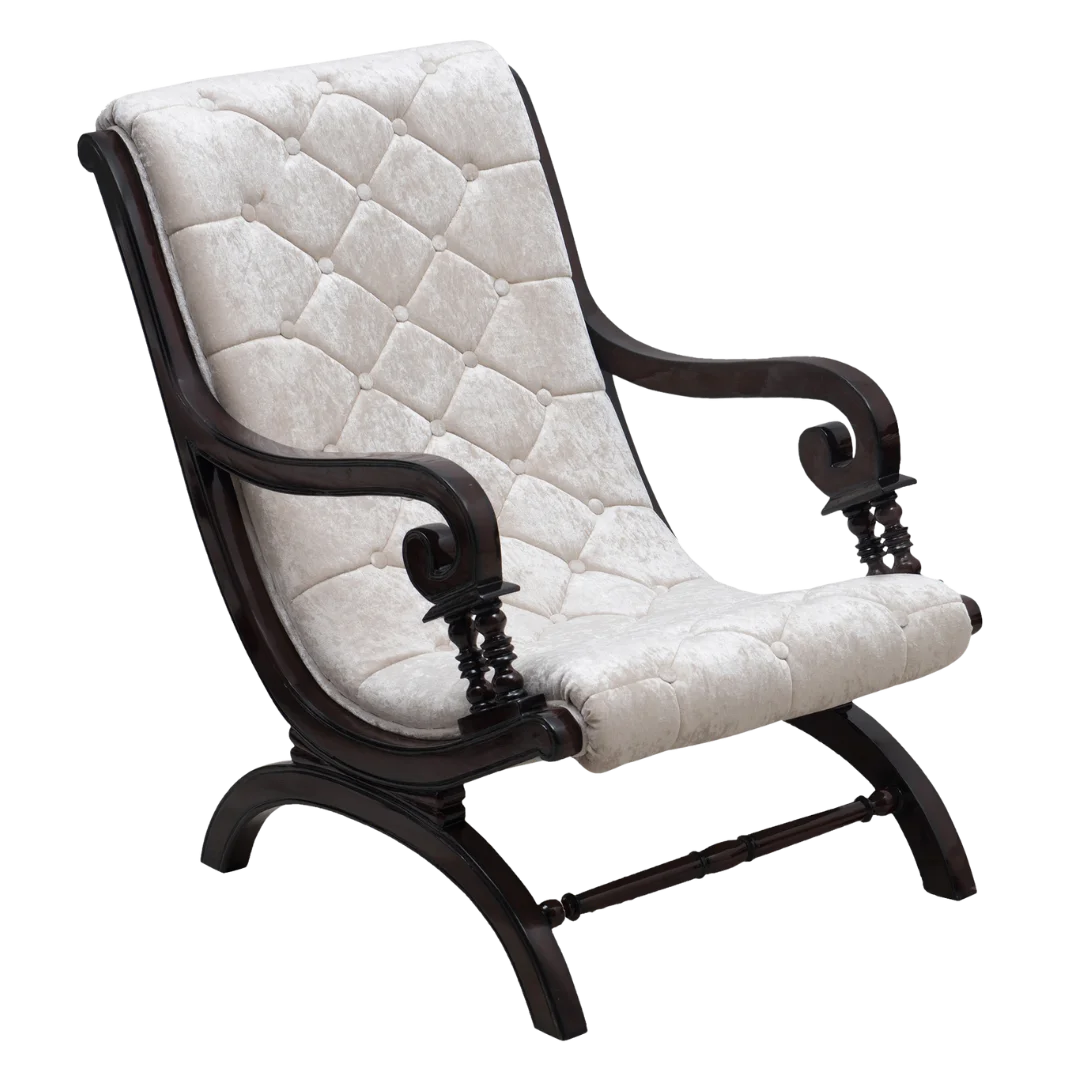 Butros Fabric Upholstered Aaram Chair without FootRest (Brown Silver) side angle