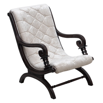 Butros Fabric Upholstered Aaram Chair without FootRest (Brown Silver) side angle
