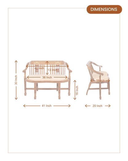 Canasto Solid Wood Love Sofa (Teak) dimensions