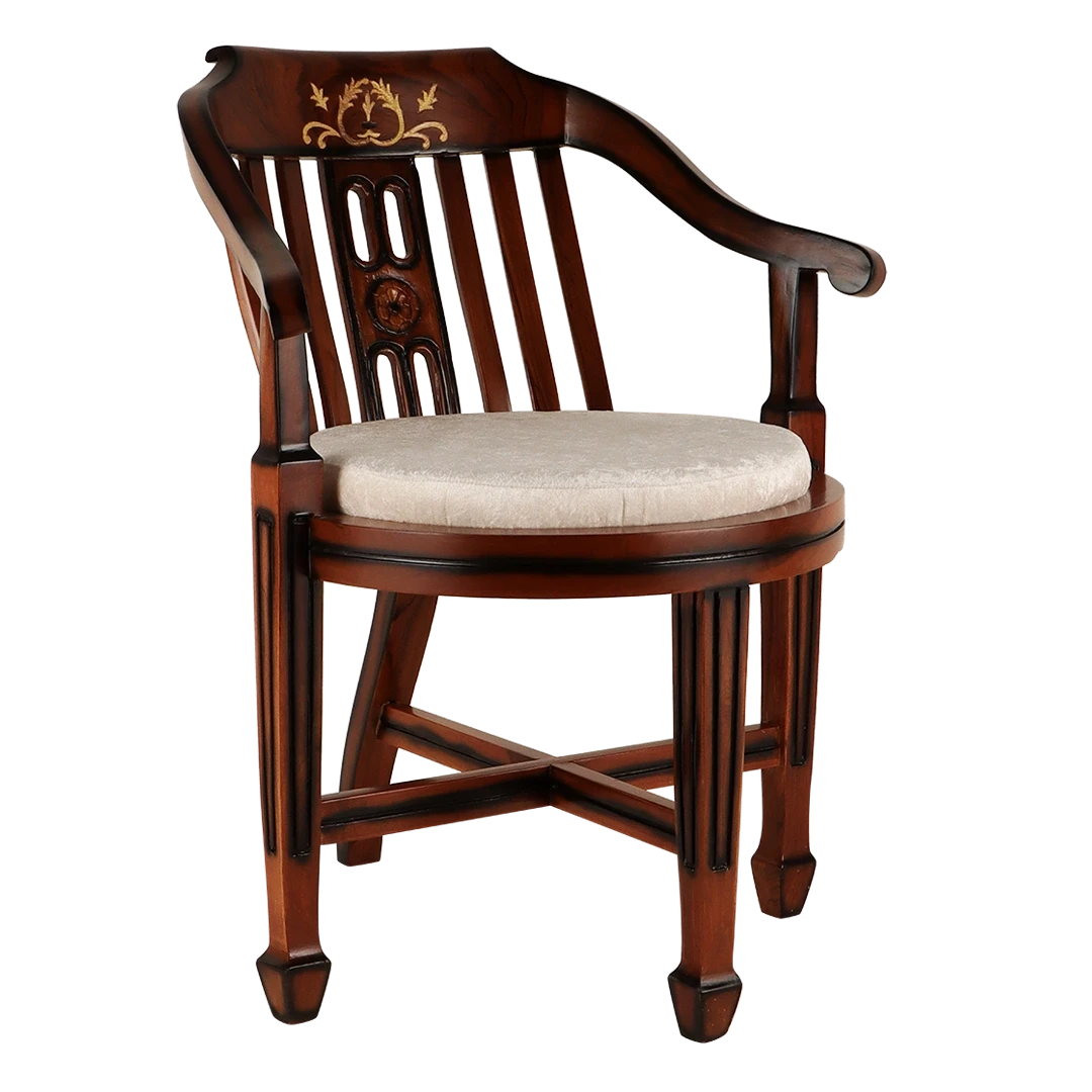 Canasto Teak Wood Arm Chair in Brown Silver color 45° side view