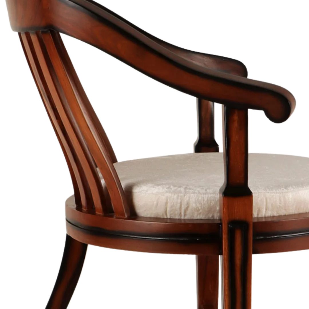 Canasto Teak Wood Arm Chair Brown Silver zoom view on armrest