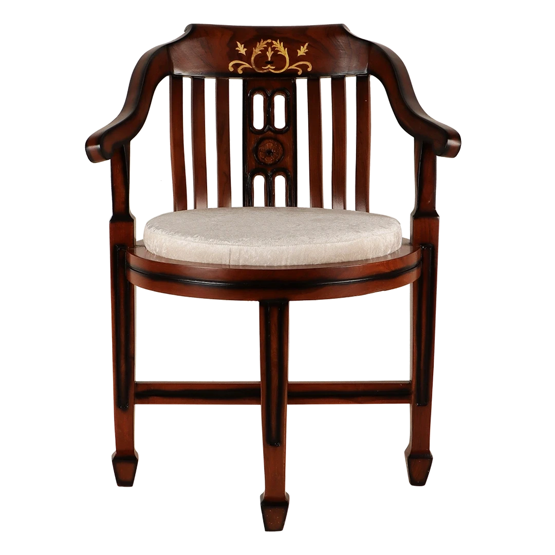 Canasto Teak Wood Arm Chair in Brown Silver color front view