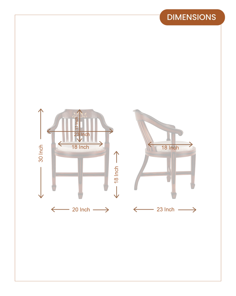 Canasto Teak Wood Arm Chairs (Brown Silver) dimensions