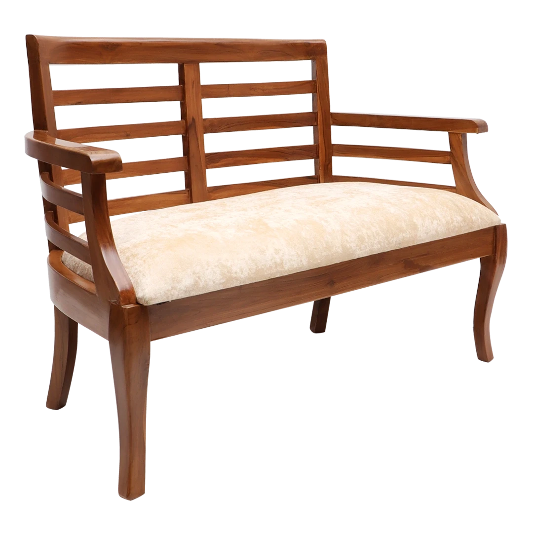 Carile Solid Wood Love Sofa / Love Seat in Teak color 45° side view