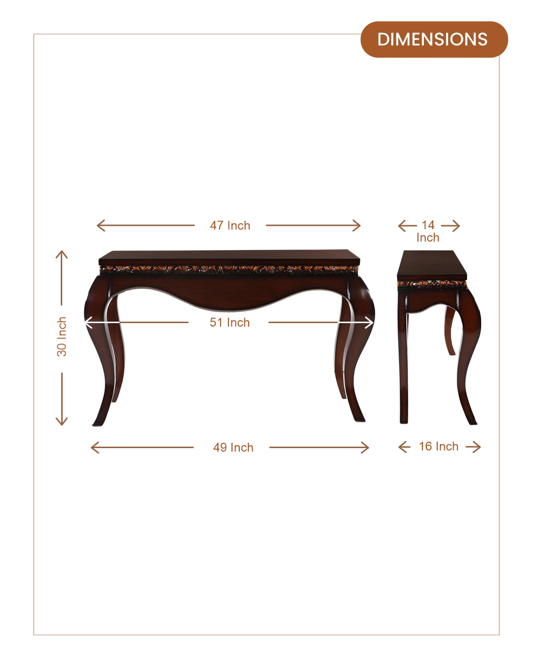 Cazalu Solid Wood Console Table (Brown) dimesnions