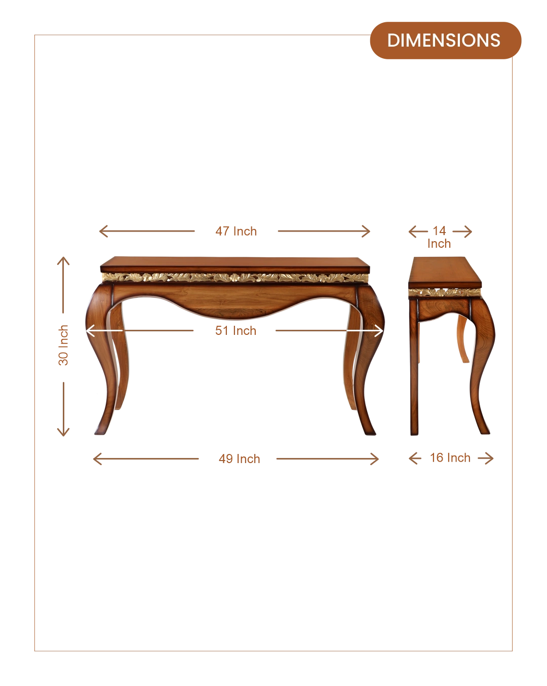 Cazalu Solid Wood Console Table (Teak) dimensions