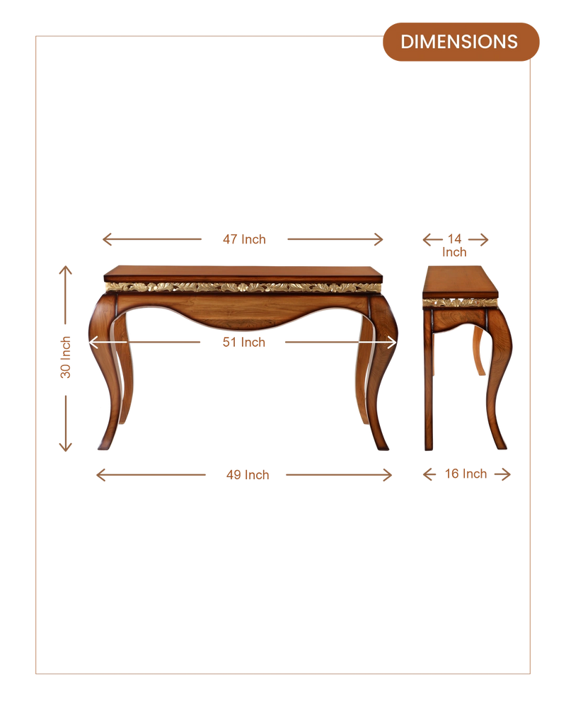 Cazalu Solid Wood Console Table (Teak) dimensions