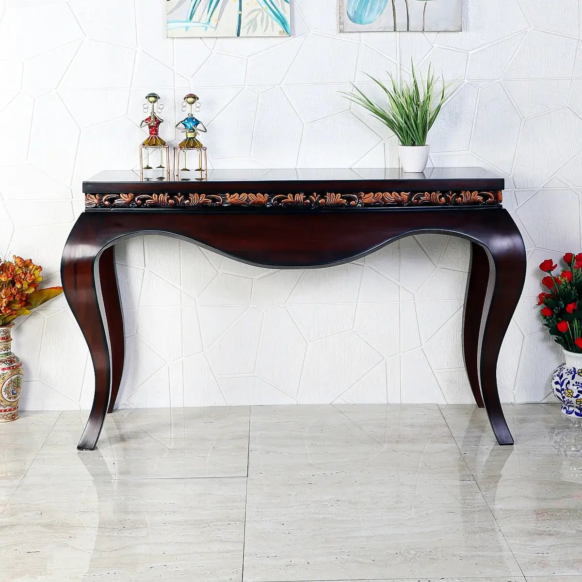 Cazalu Solid Wood Console Table in Brown color lifestyle image