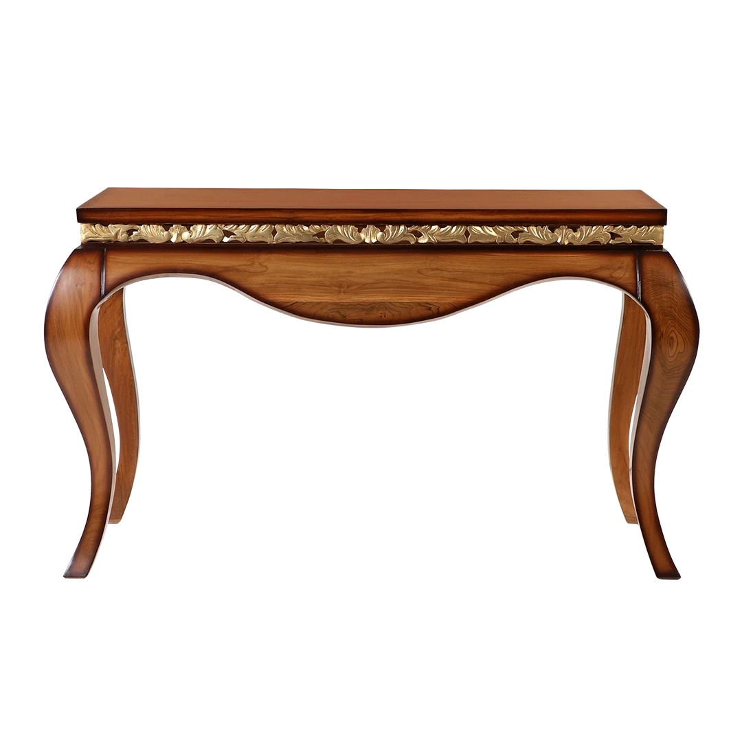 Cazalu Solid Wood Console Table in Teak color front view