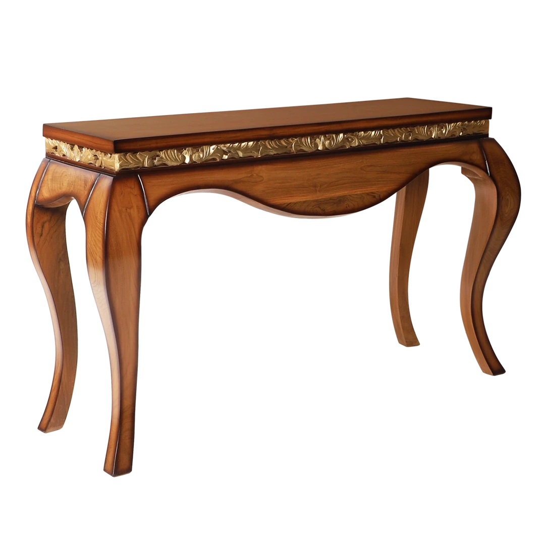 Cazalu Solid Wood Console Table in Teak color 45° side view