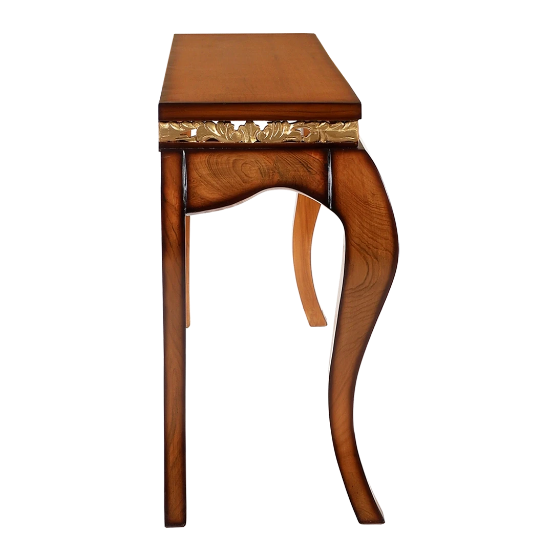 Cazalu Solid Wood Console Table in Teak color side view